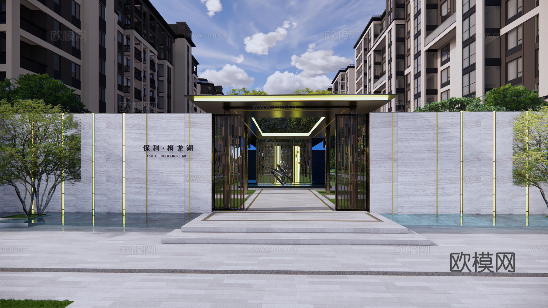 现代住宅小区外观su模型下载