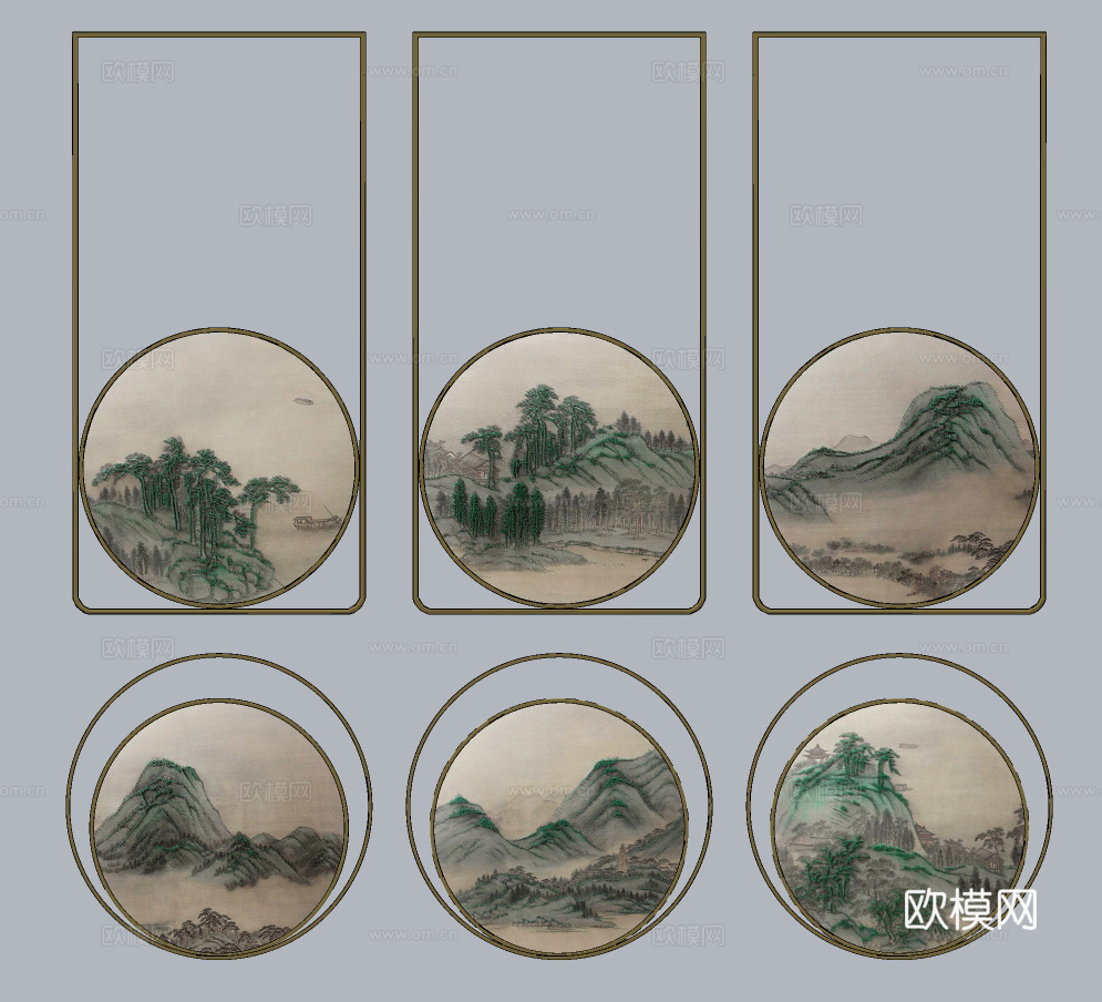 新中式山水装饰画su模型下载