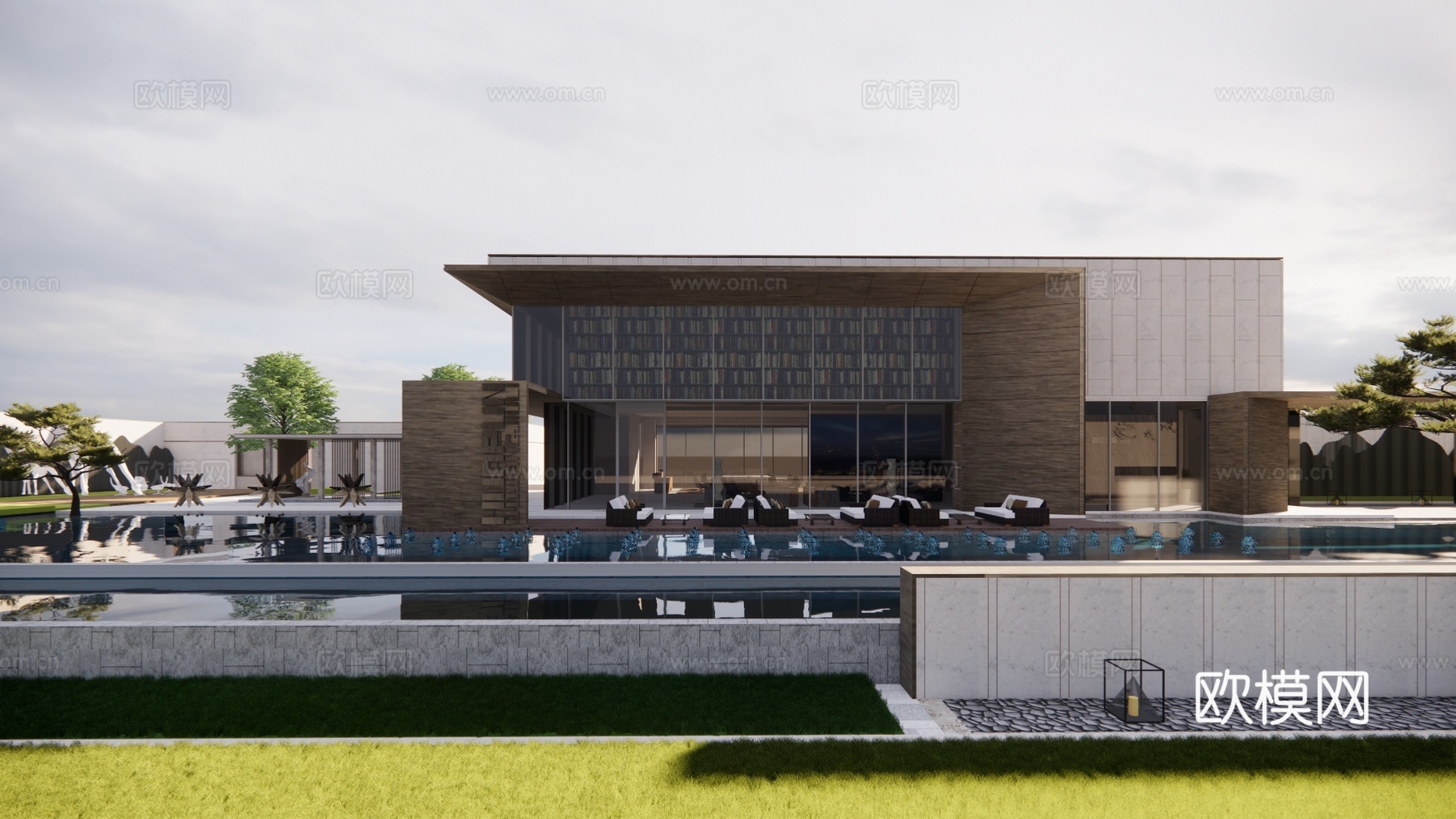 新中式售楼处su模型下载下载（渲染图1）