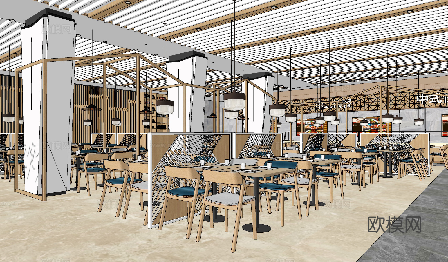 新中式中餐厅su模型下载