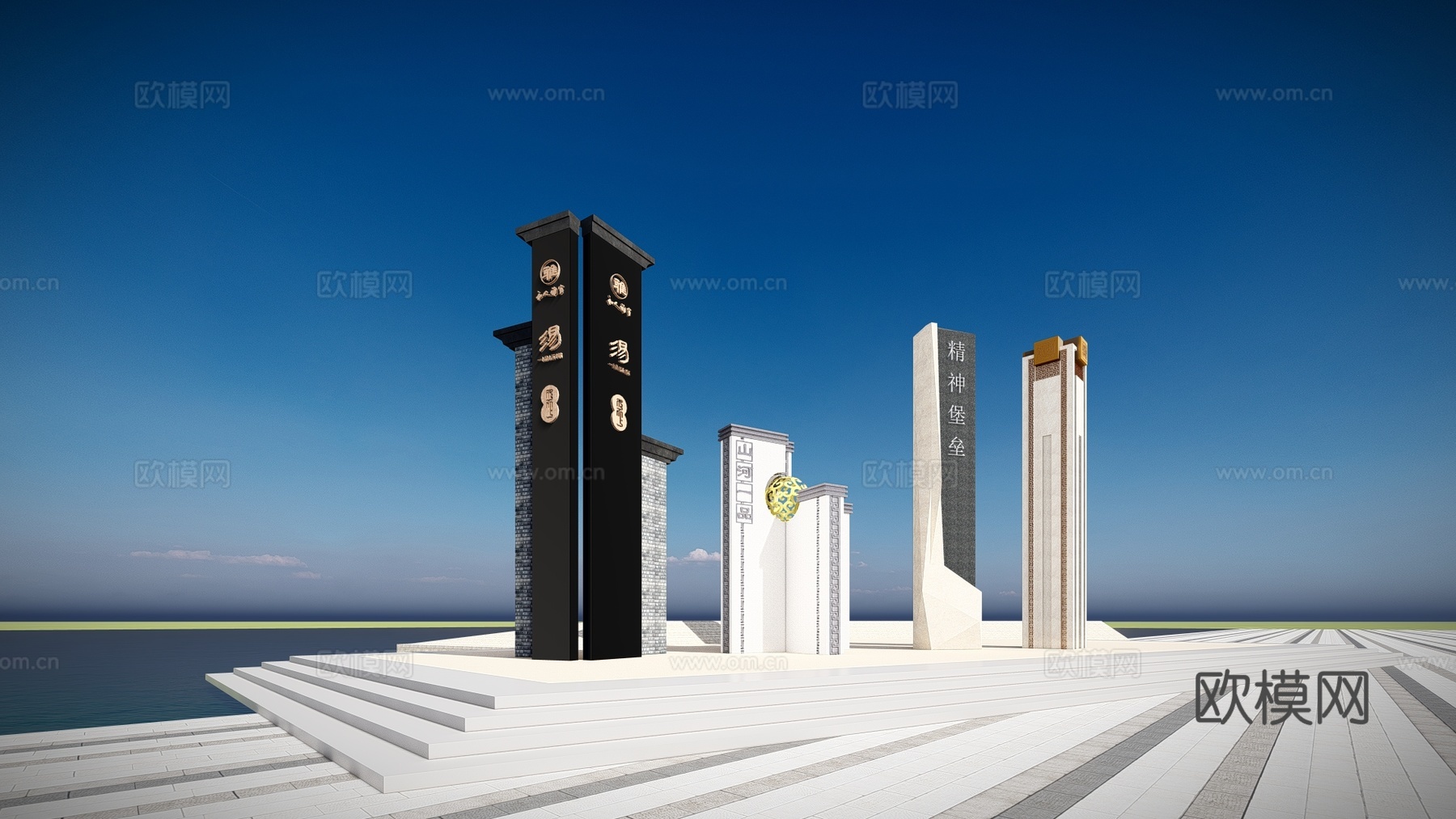 现代景观柱指引牌标志柱su模型下载