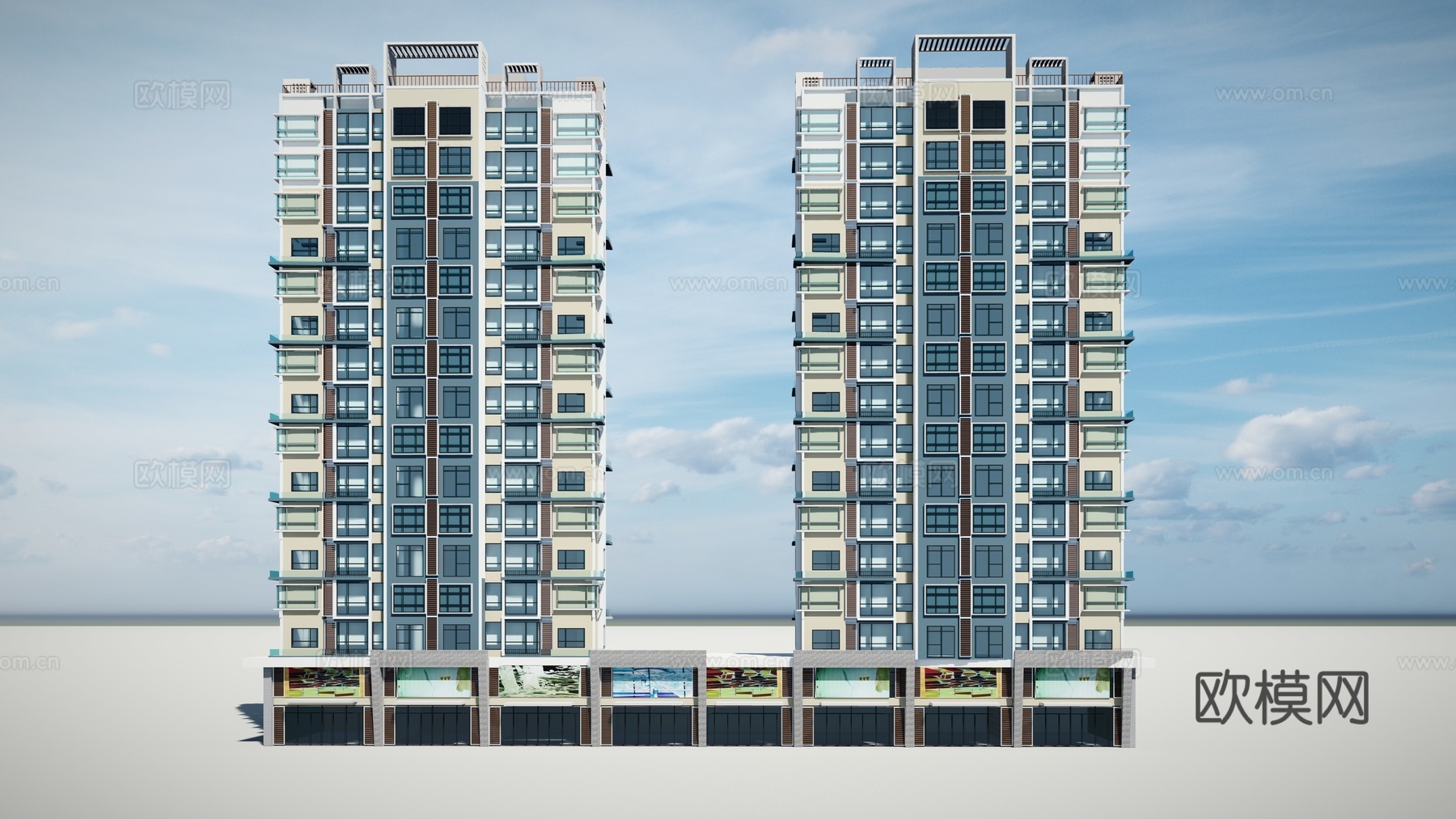 现代小区住宅楼建筑外观su模型下载