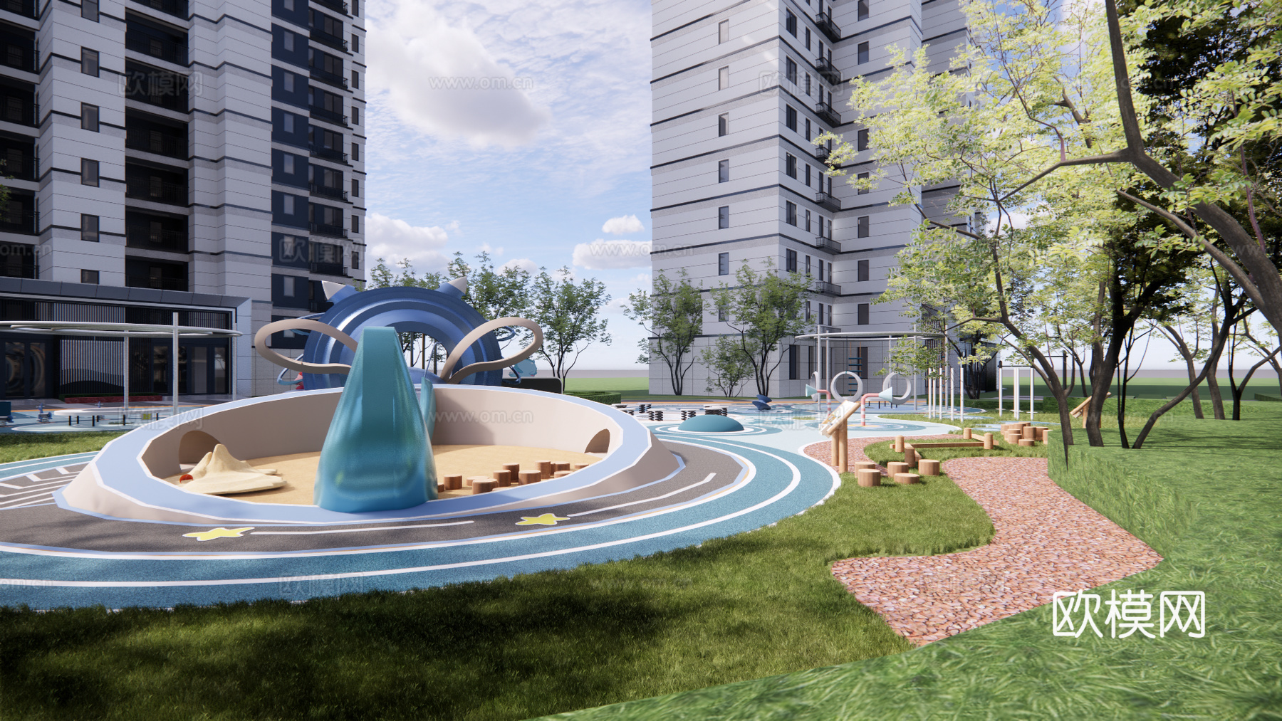 现代住宅小区建筑外观su模型下载