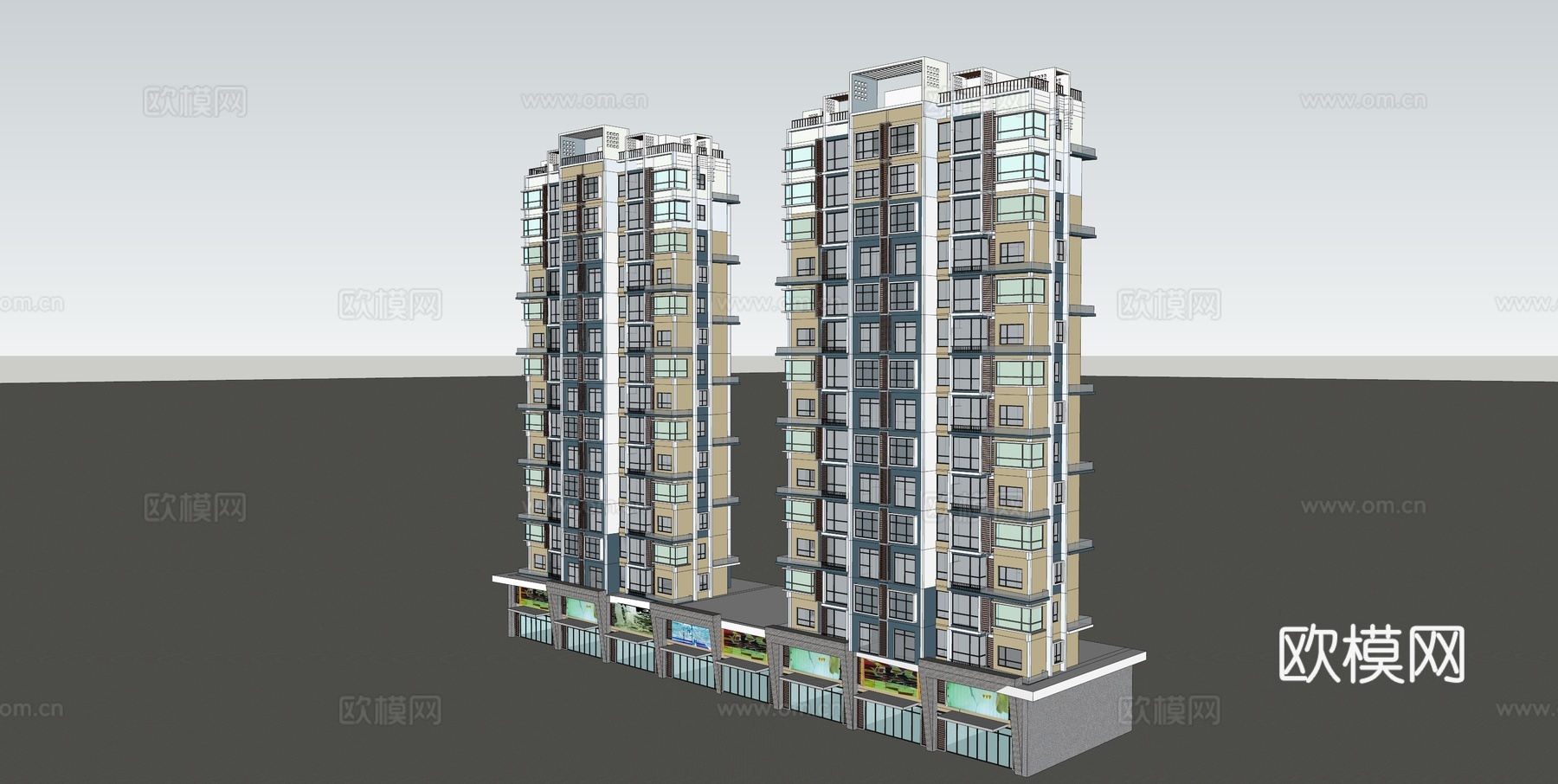 现代小区住宅楼建筑外观su模型下载