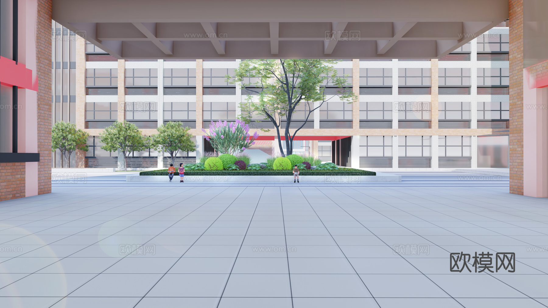 现代学校建筑外观su模型下载