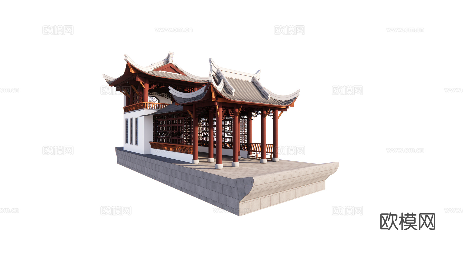 中式古建廊架凉亭su模型下载