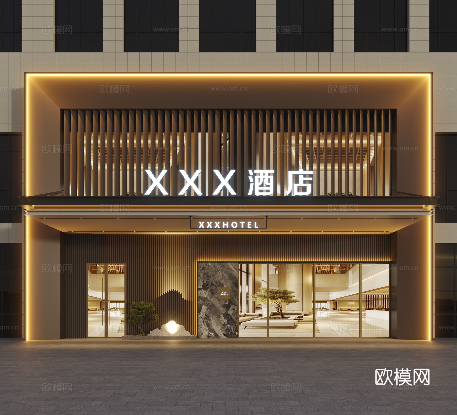 轻奢风格酒店门头招牌3d模型