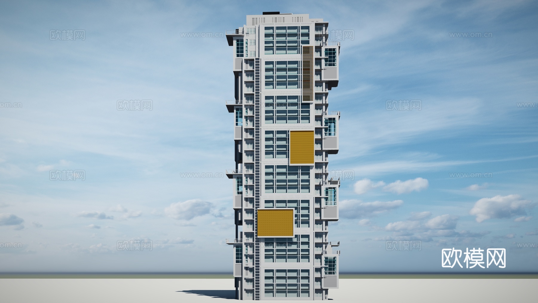 现代住宅楼建筑外观su模型下载