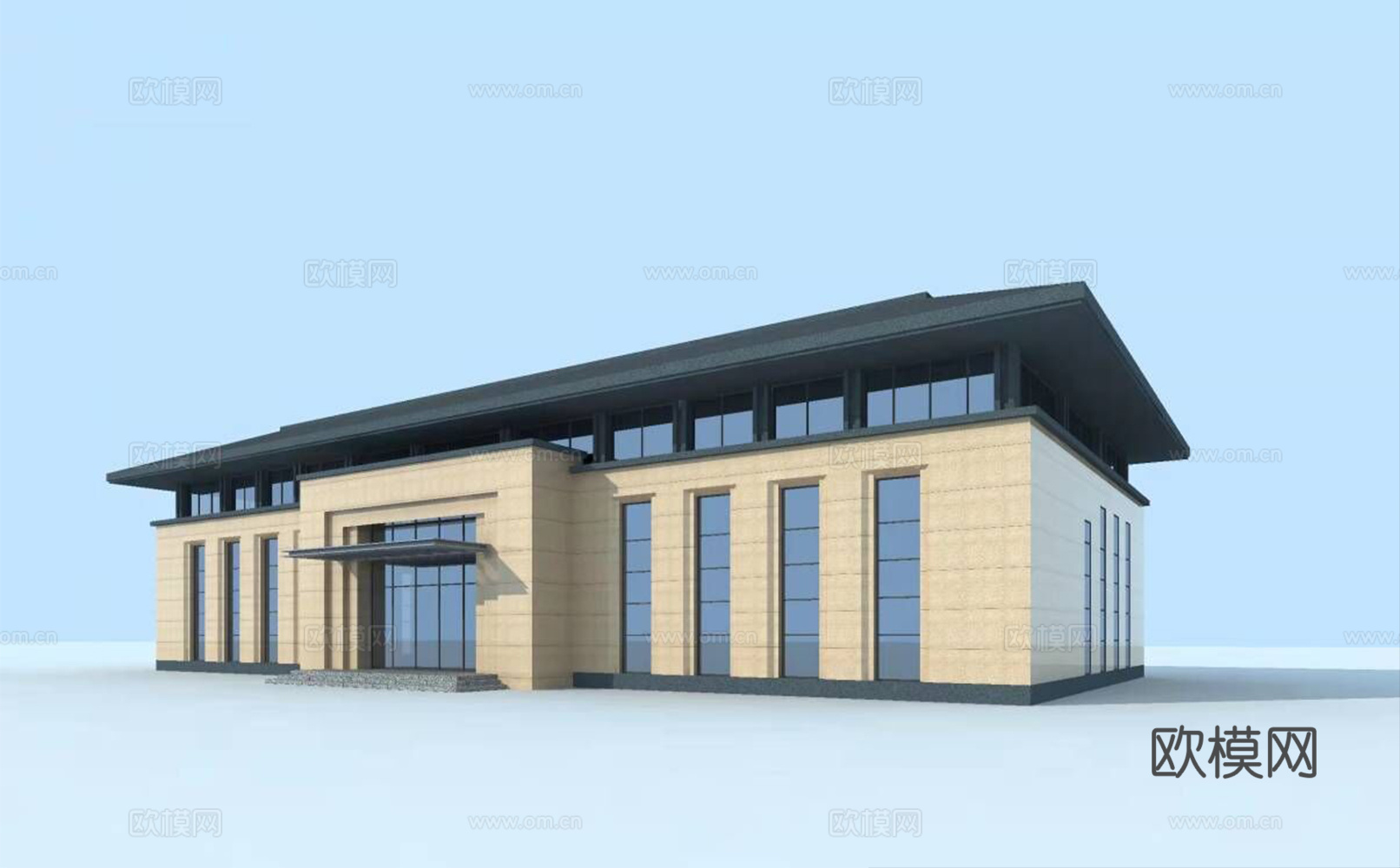 现代展览馆建筑外观su模型下载