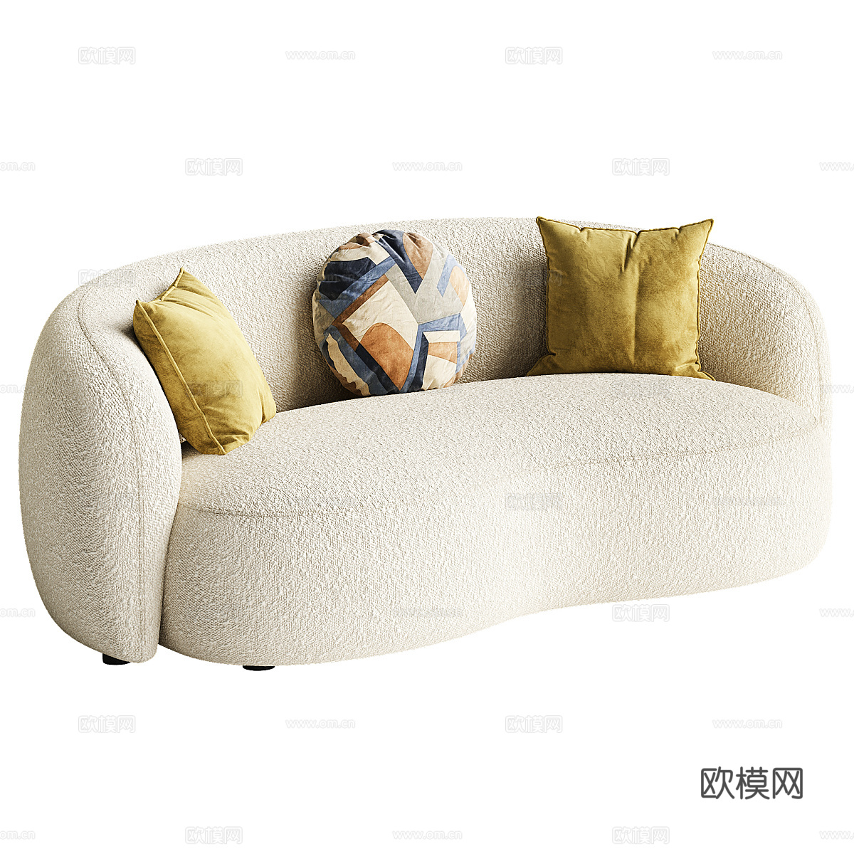 现代奶油风布艺休闲沙发3d模型