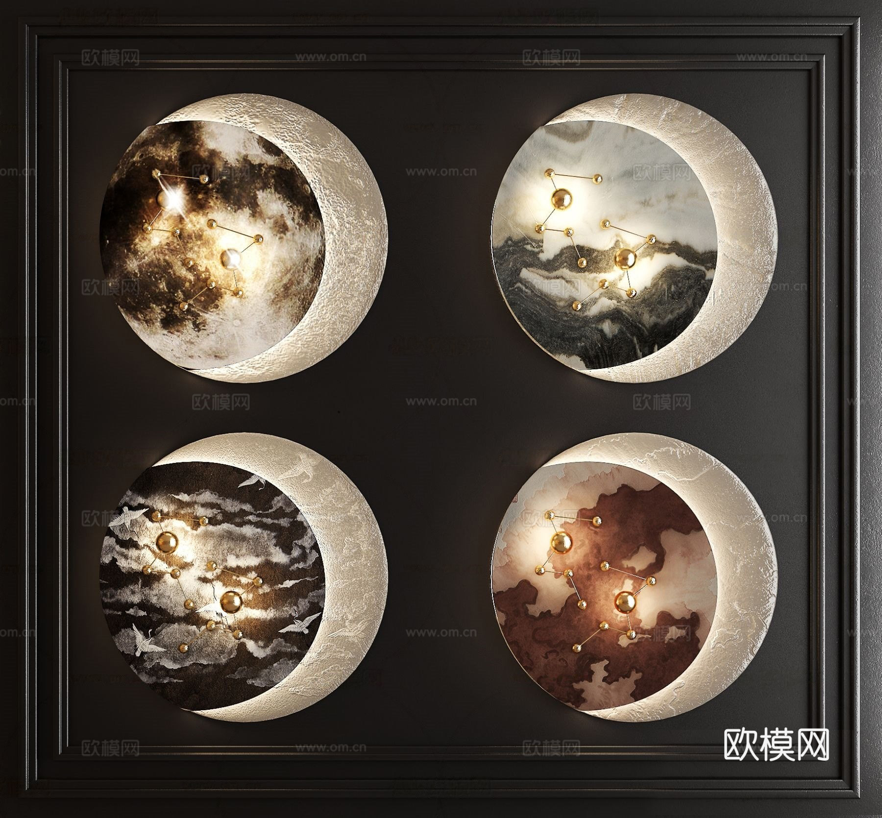 现代月食壁灯su模型下载