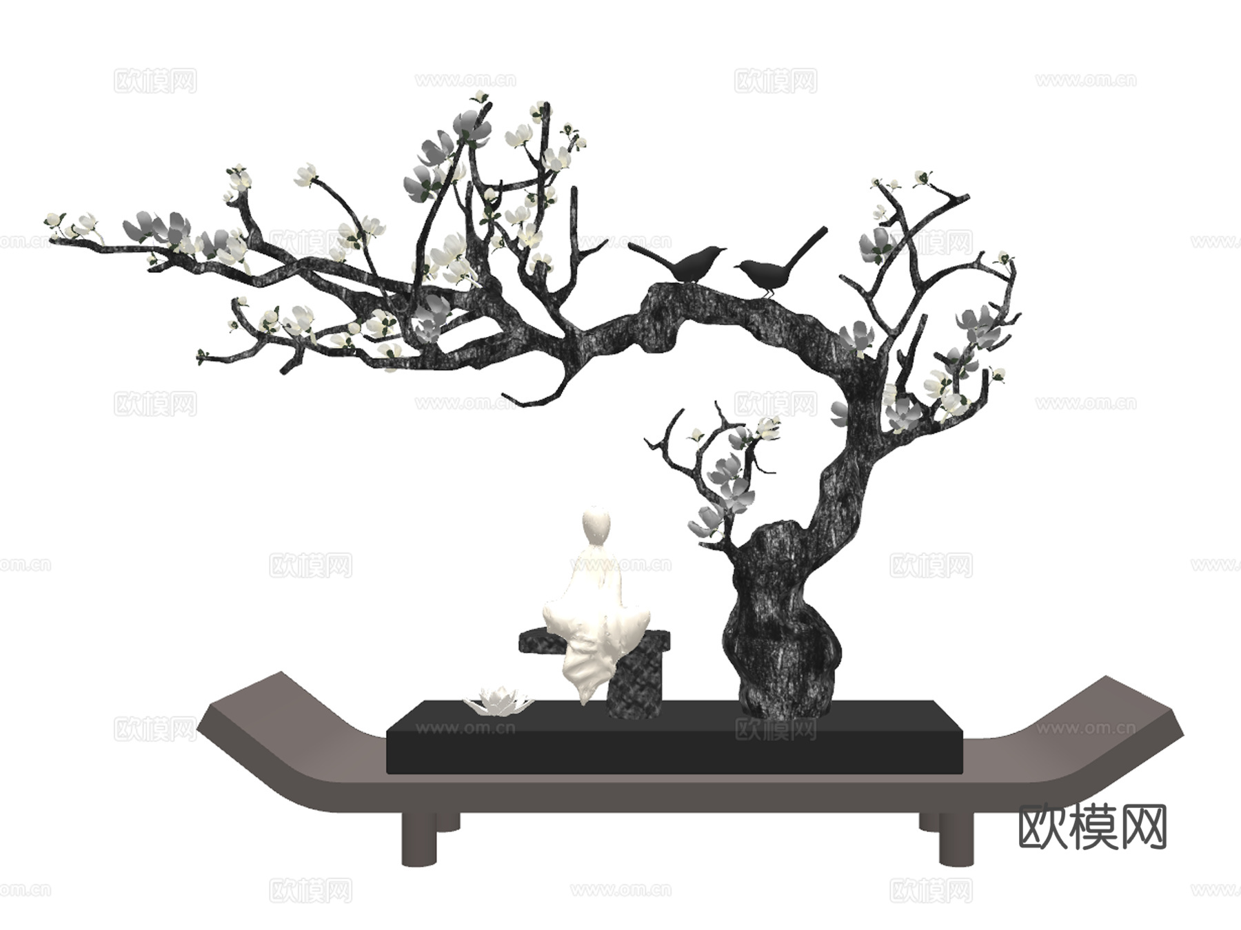 新中式禅意仿真盆景摆件su模型下载