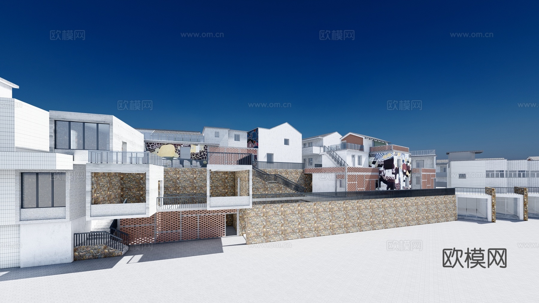 新中式民宿建筑外观su模型下载