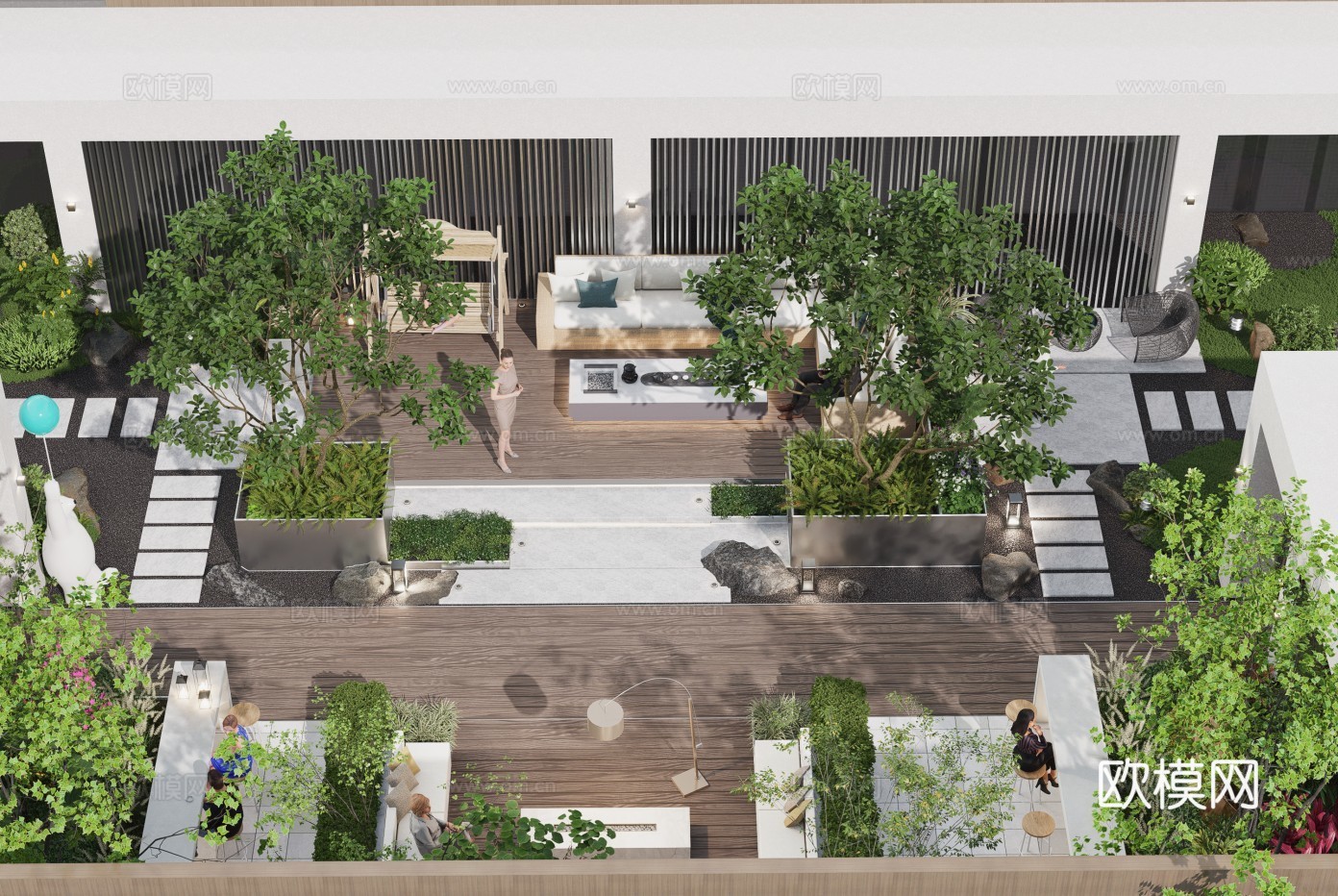 现代屋顶花园庭院su模型下载