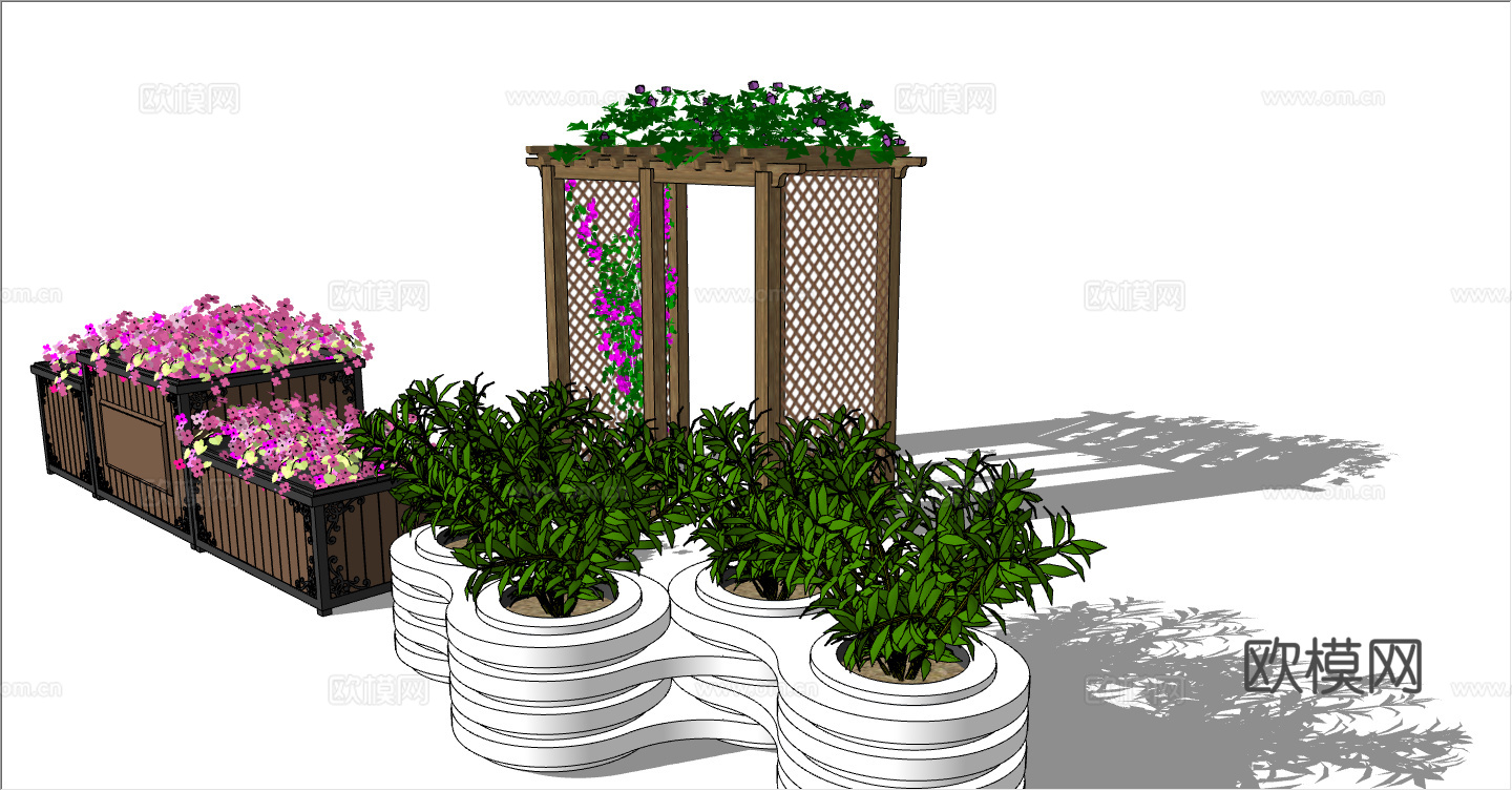 现代花箱花架园艺小品su模型下载