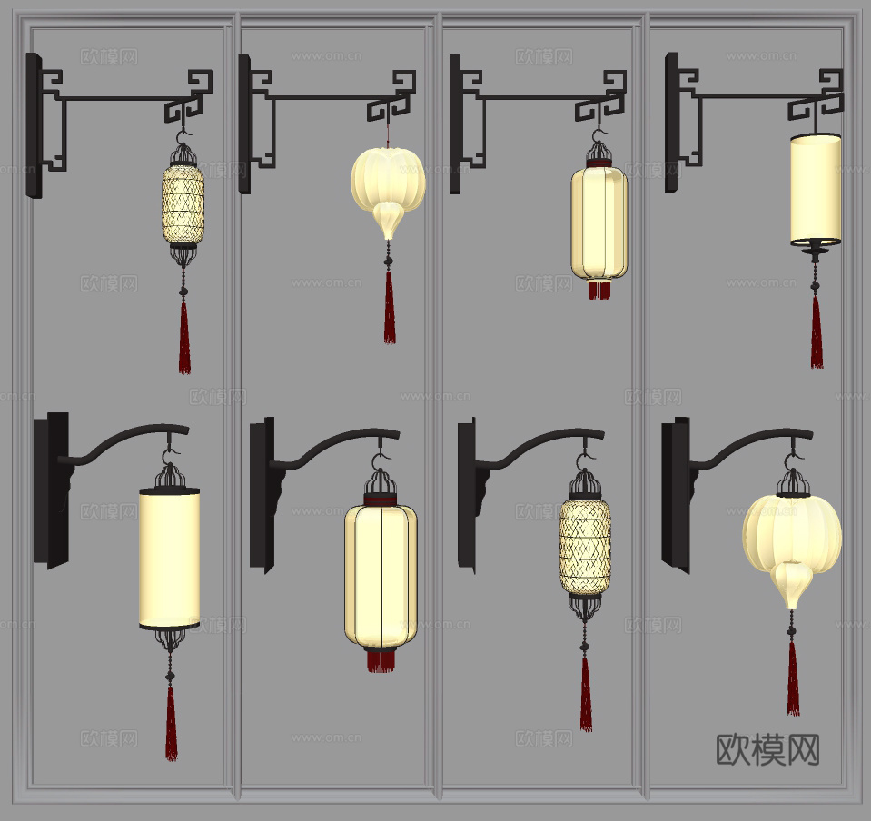 新中式灯笼壁灯su模型下载