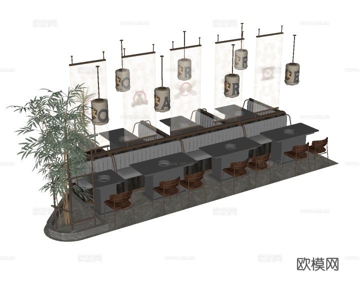 现代卡座餐桌椅su模型下载 