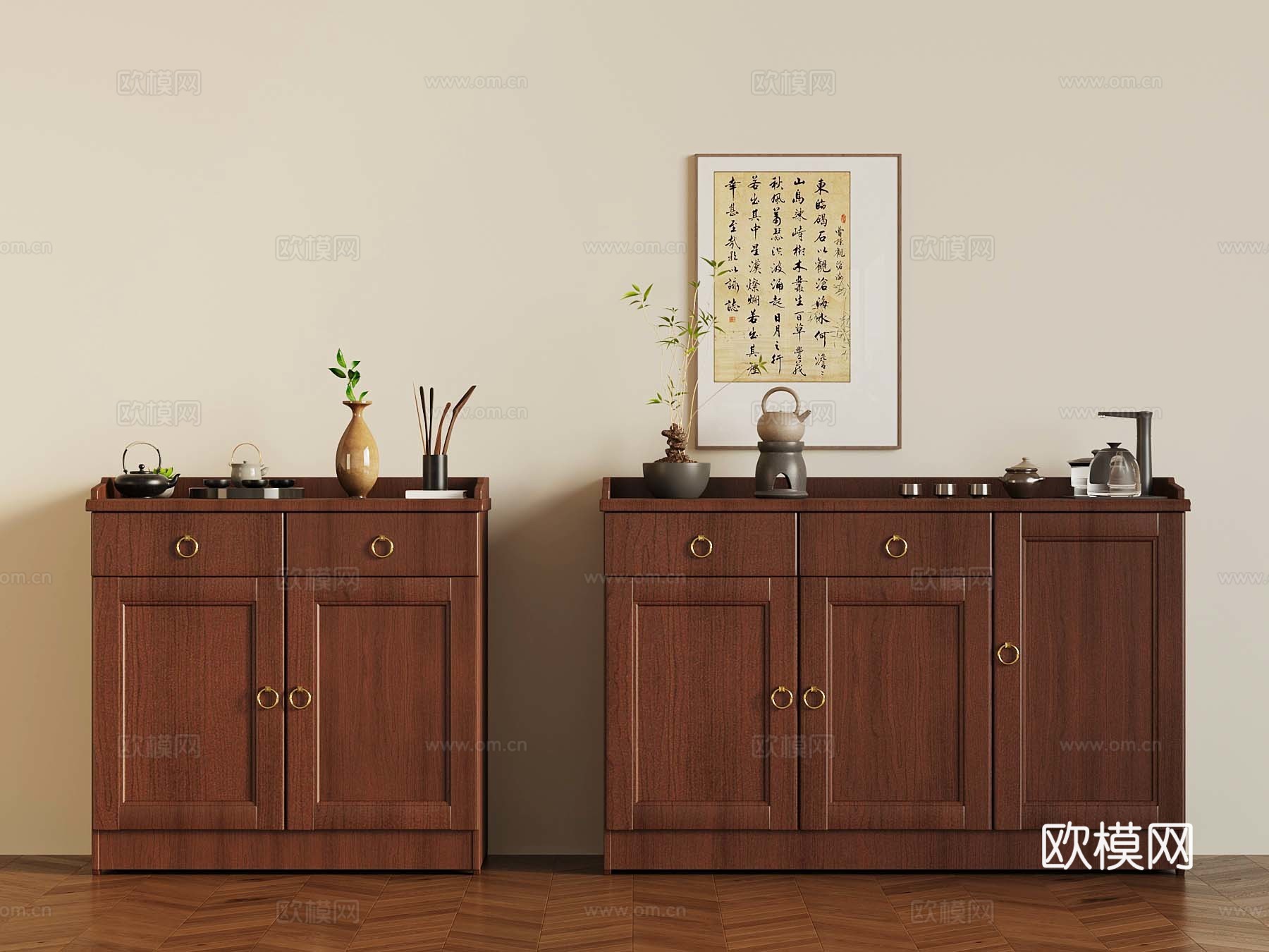 07新中式餐边柜 茶水柜 备餐柜su模型