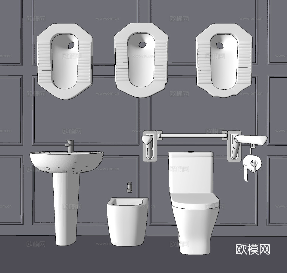 现代马桶蹲便器su模型下载