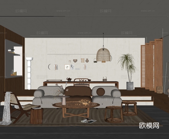 北欧客厅su模型下载