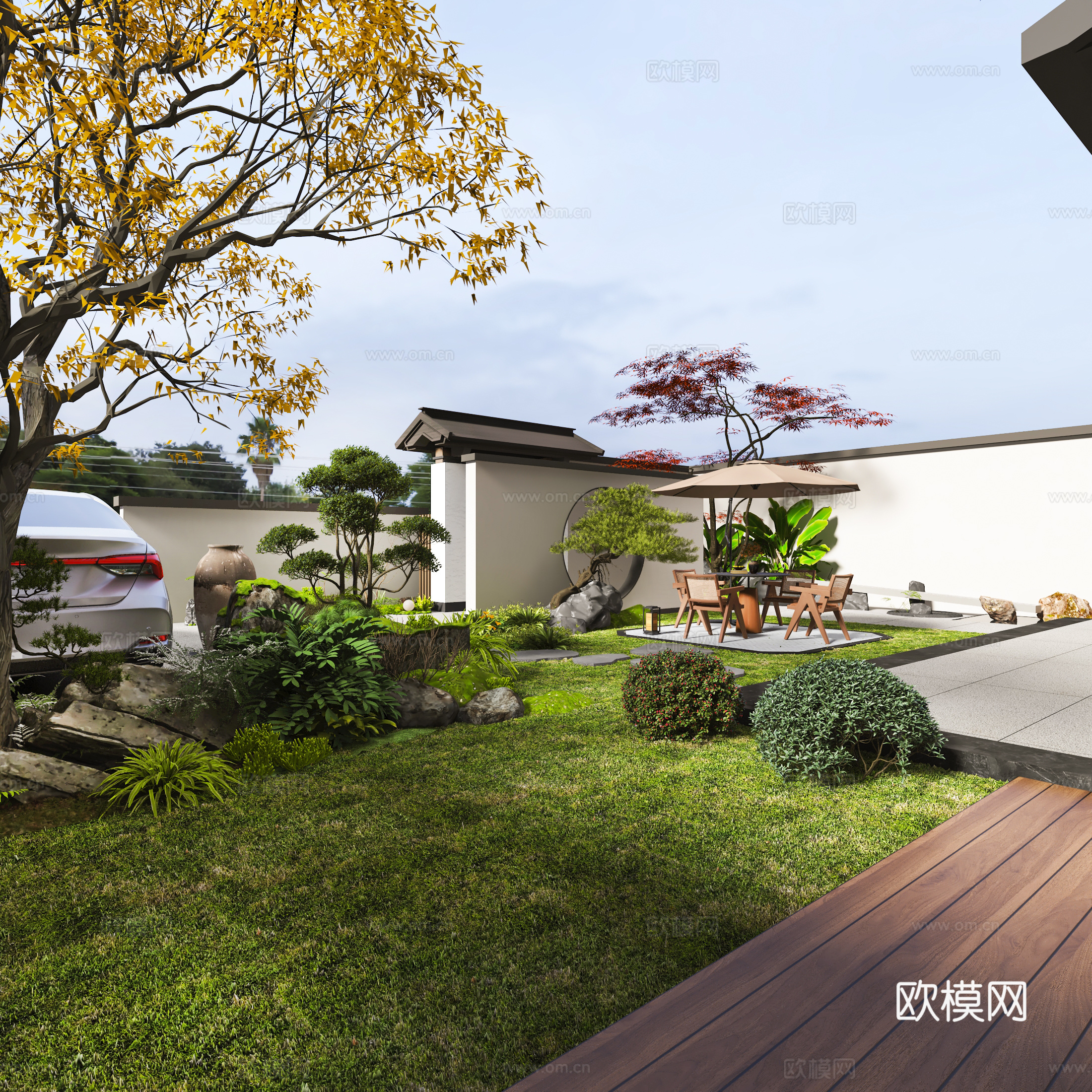 新中式花园景观庭院3d模型