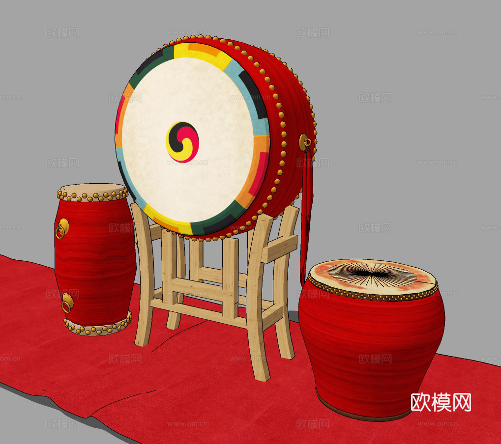 新中式手鼓古典乐器su模型下载