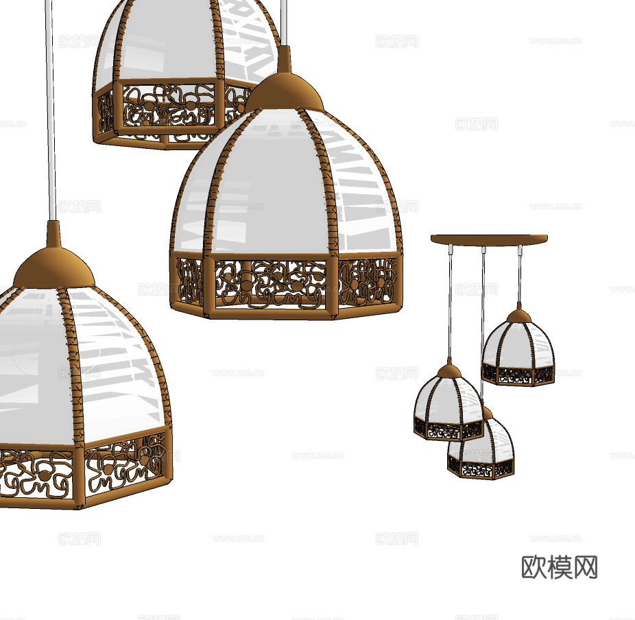 欧式雕花金属吊灯su模型下载