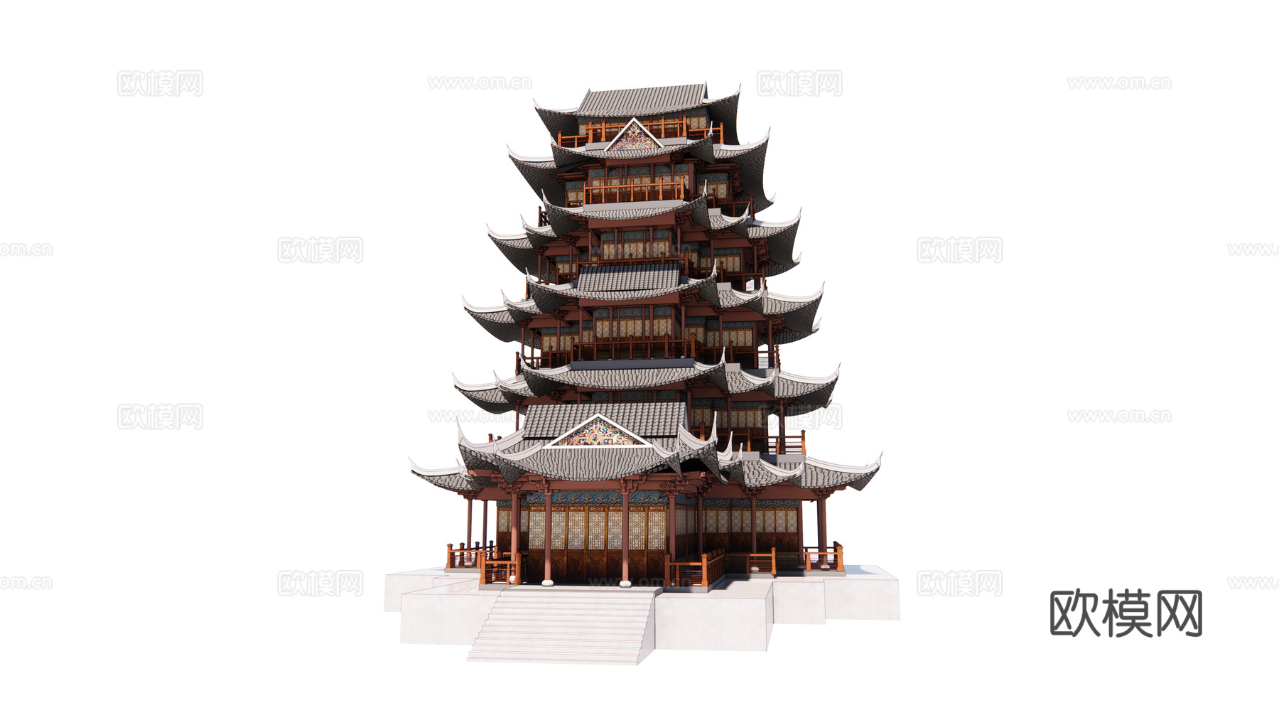 中式古建飞檐寺su模型下载