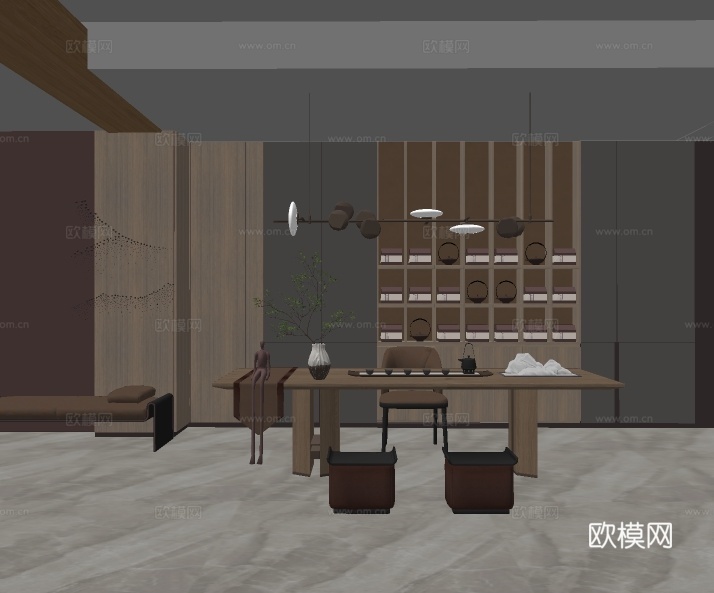 新中式茶室su模型下载