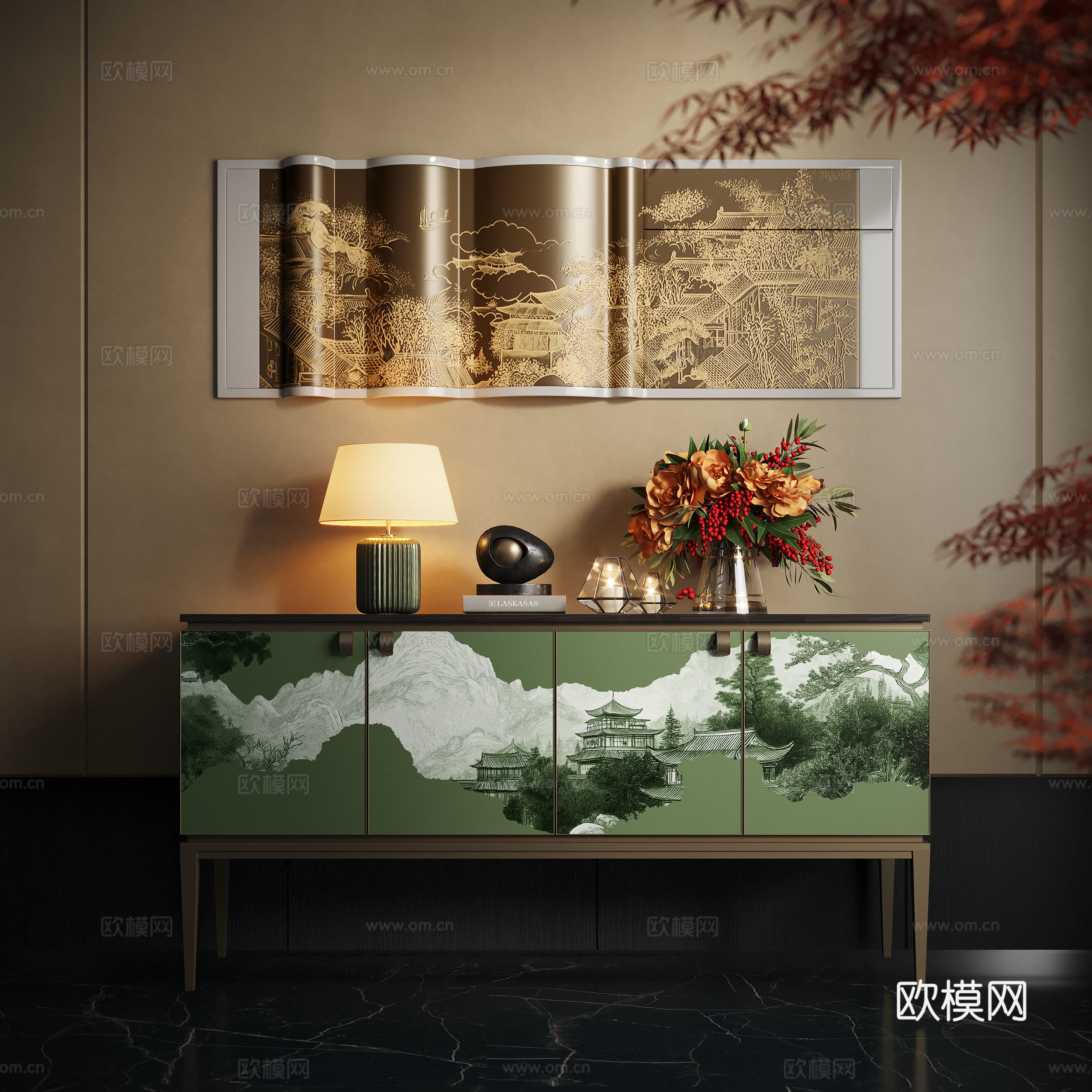 现代端景台 端景柜 花艺盆栽 玄关台 花艺摆台3d模型