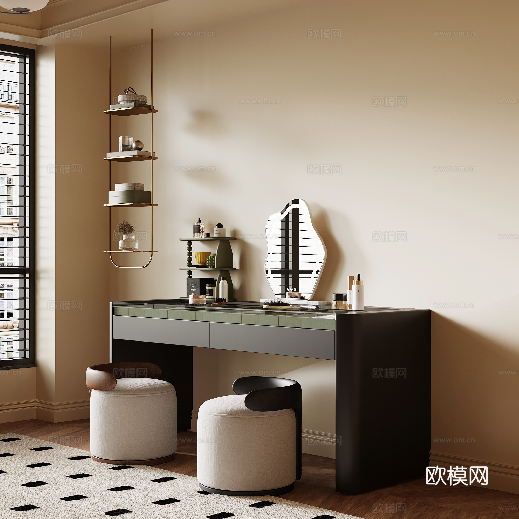 梳妆台 法式复古梳妆台 梳妆凳3d模型