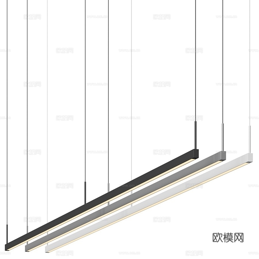 现代长条办公吊灯su模型下载