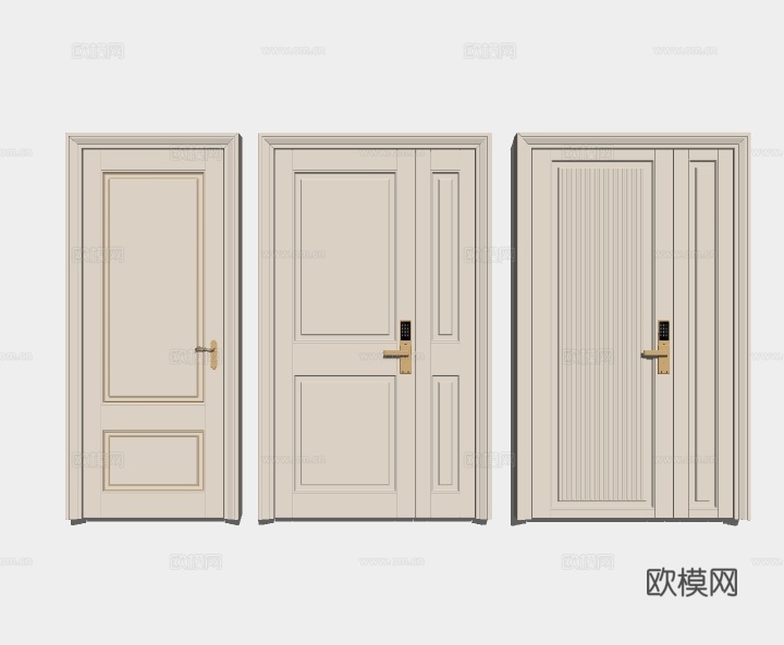 现代子母门防盗门房门su模型下载