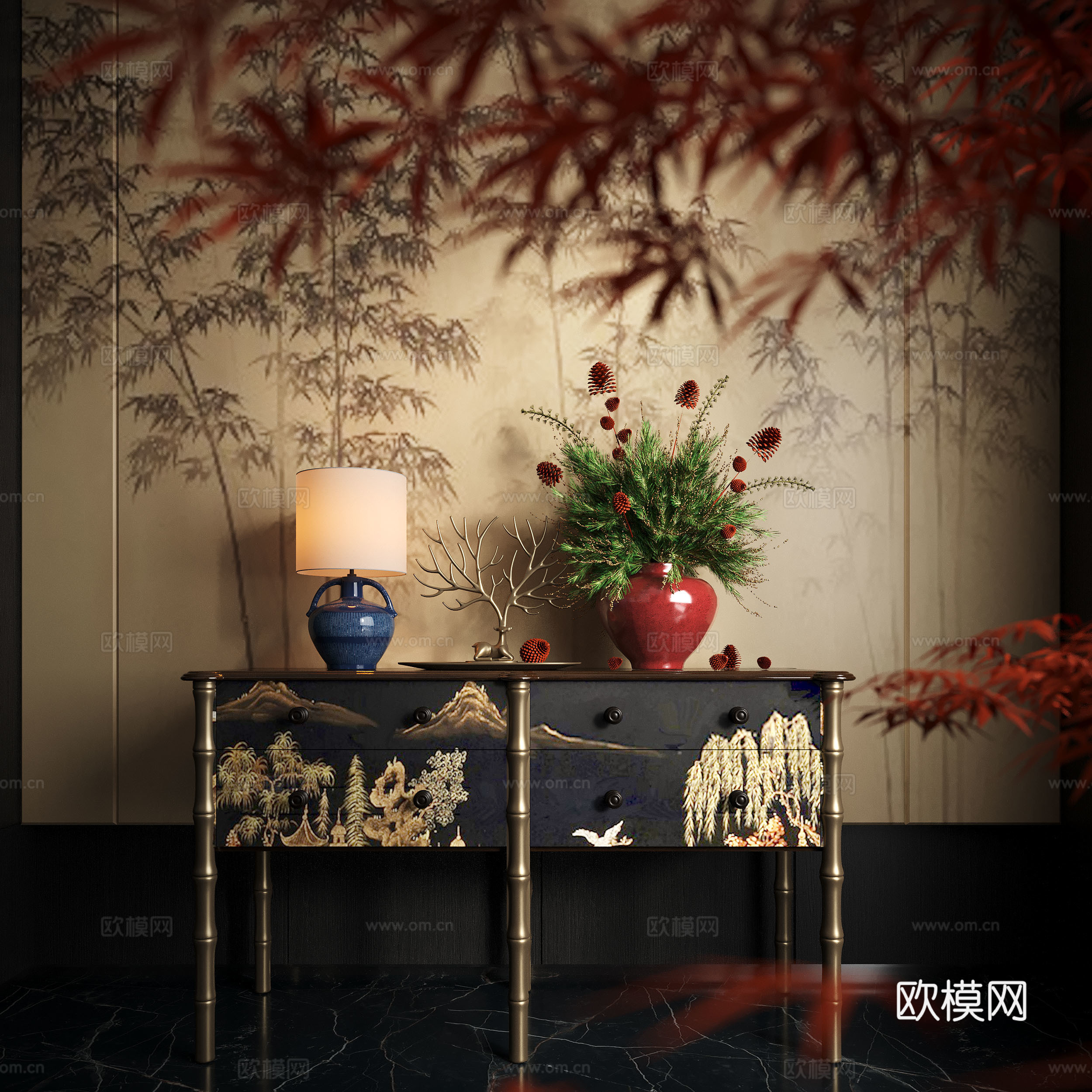 现代端景台 端景柜 花艺盆栽 玄关台 花艺摆台3d模型