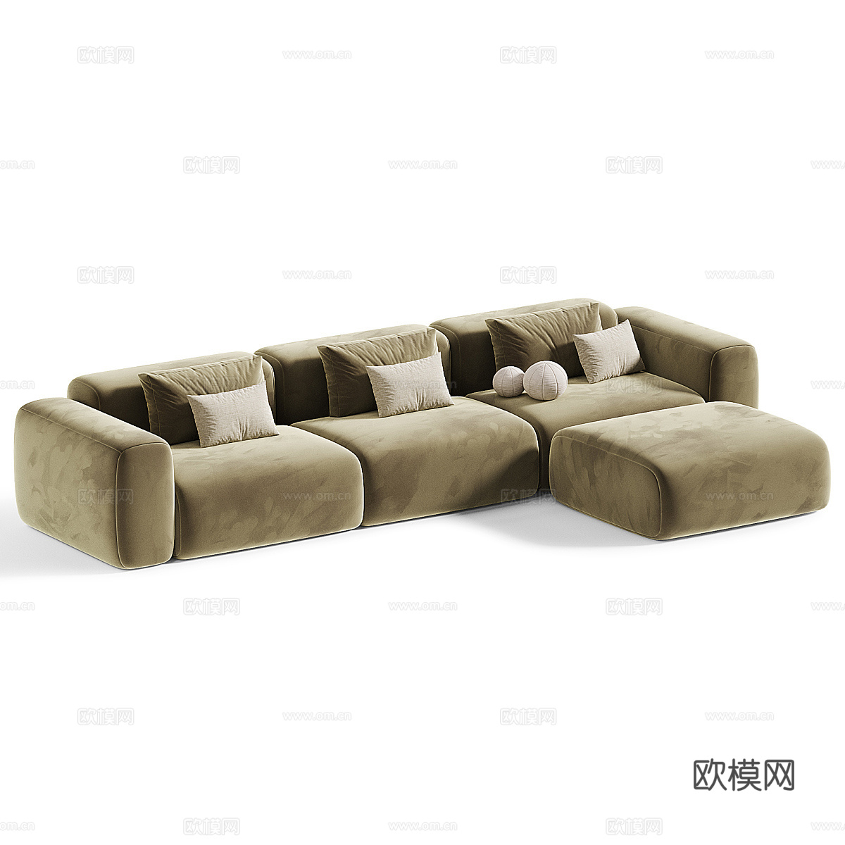 现代奶油风布艺组合休闲沙发3d模型