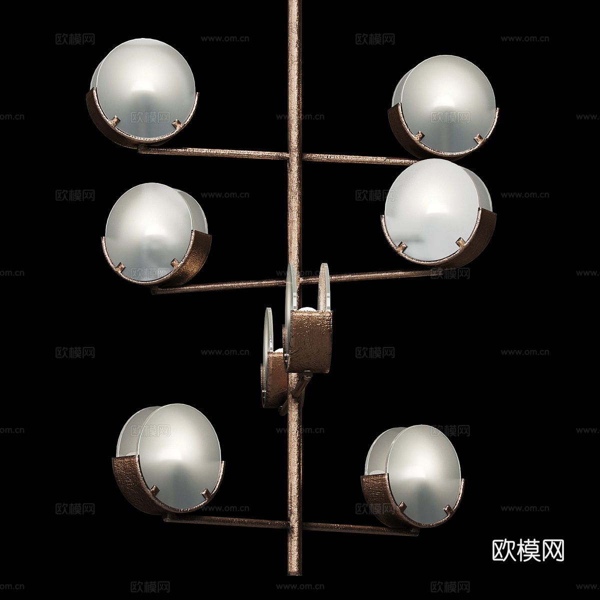 新中式轻奢多头装饰金属吊灯3d模型