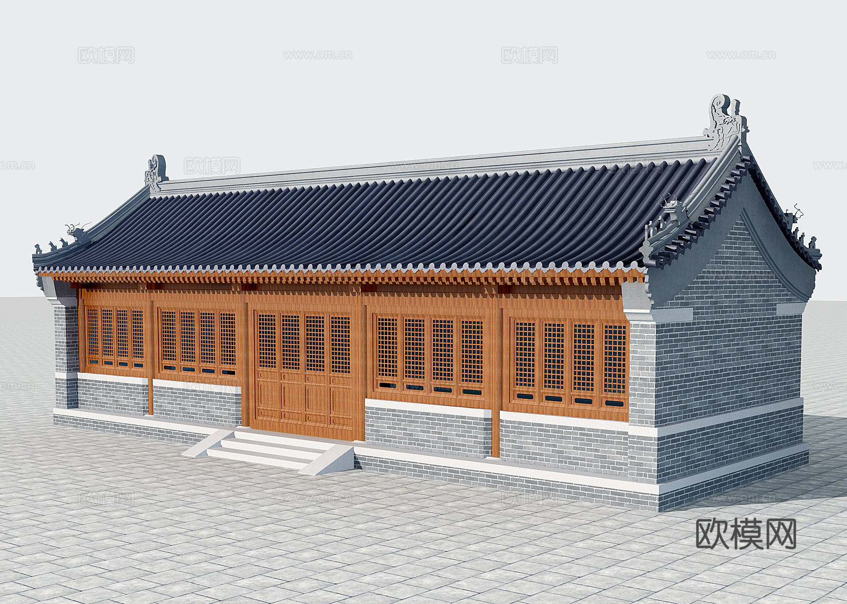 中式古建民居外观su模型下载