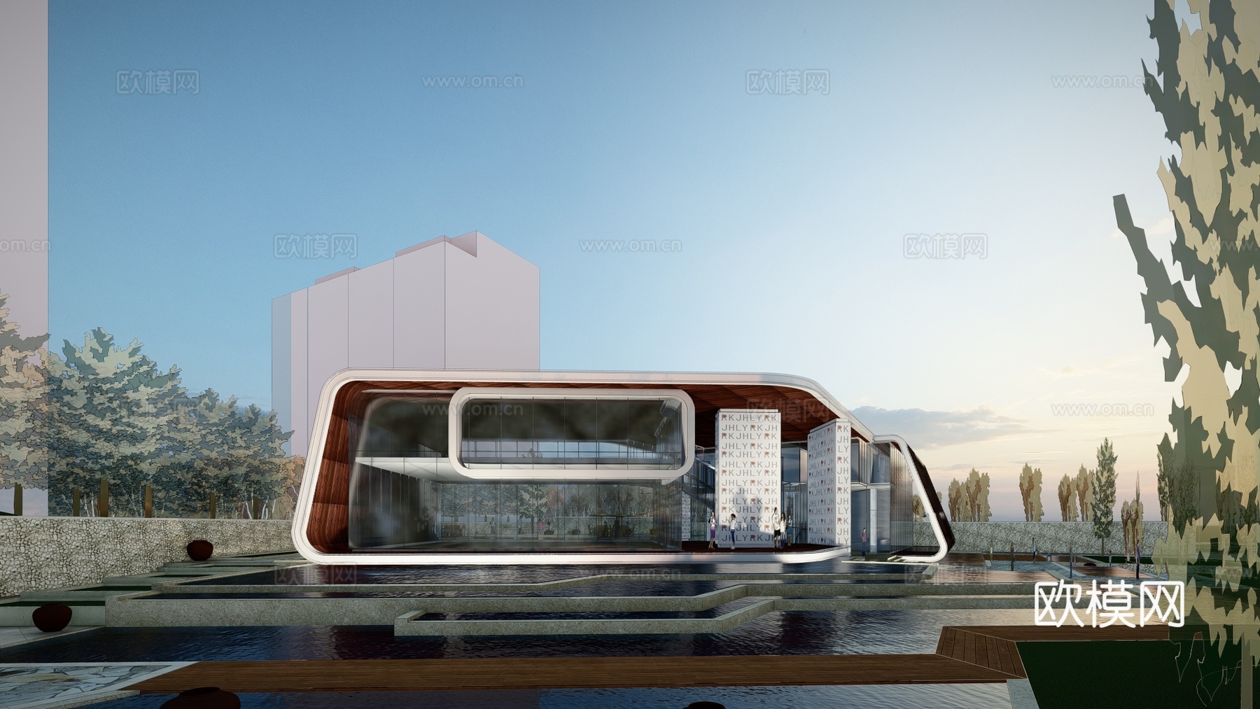 现代售楼处建筑外观su模型下载