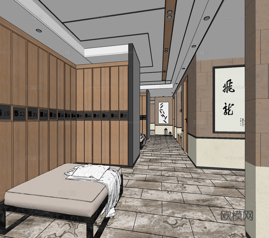 现代洗浴中心更衣室su模型下载
