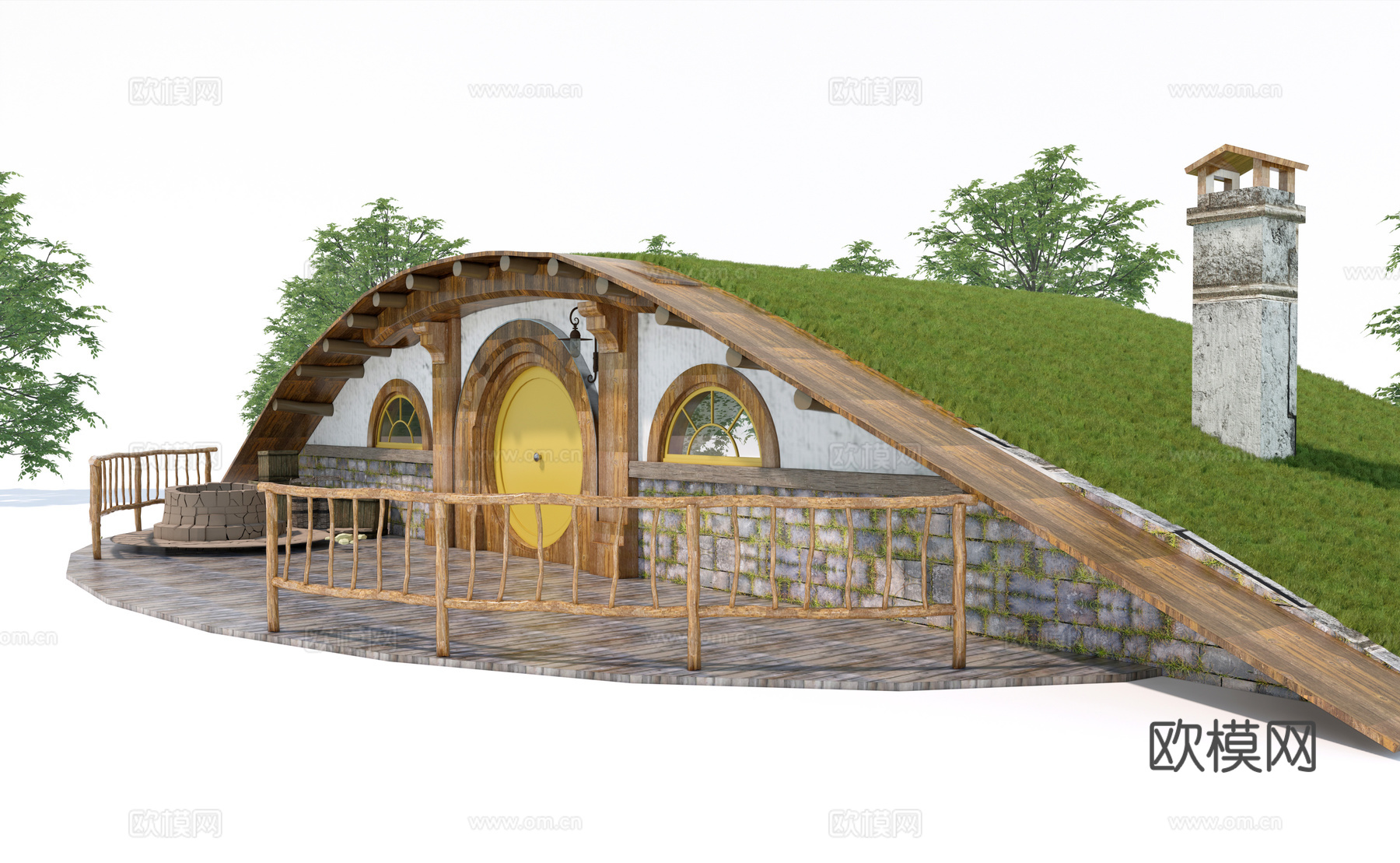 自然风霍比特小屋门头su模型下载