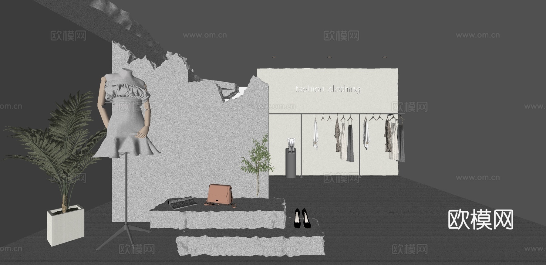 现代侘寂风服装店su模型下载