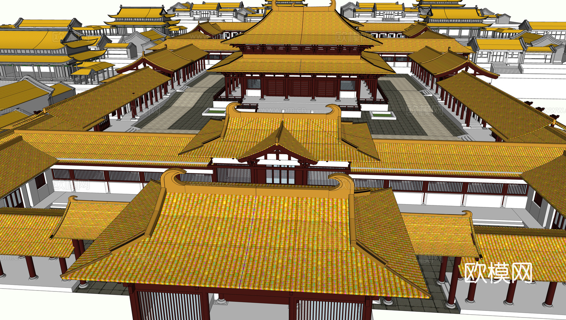 中式古建宫殿su模型下载