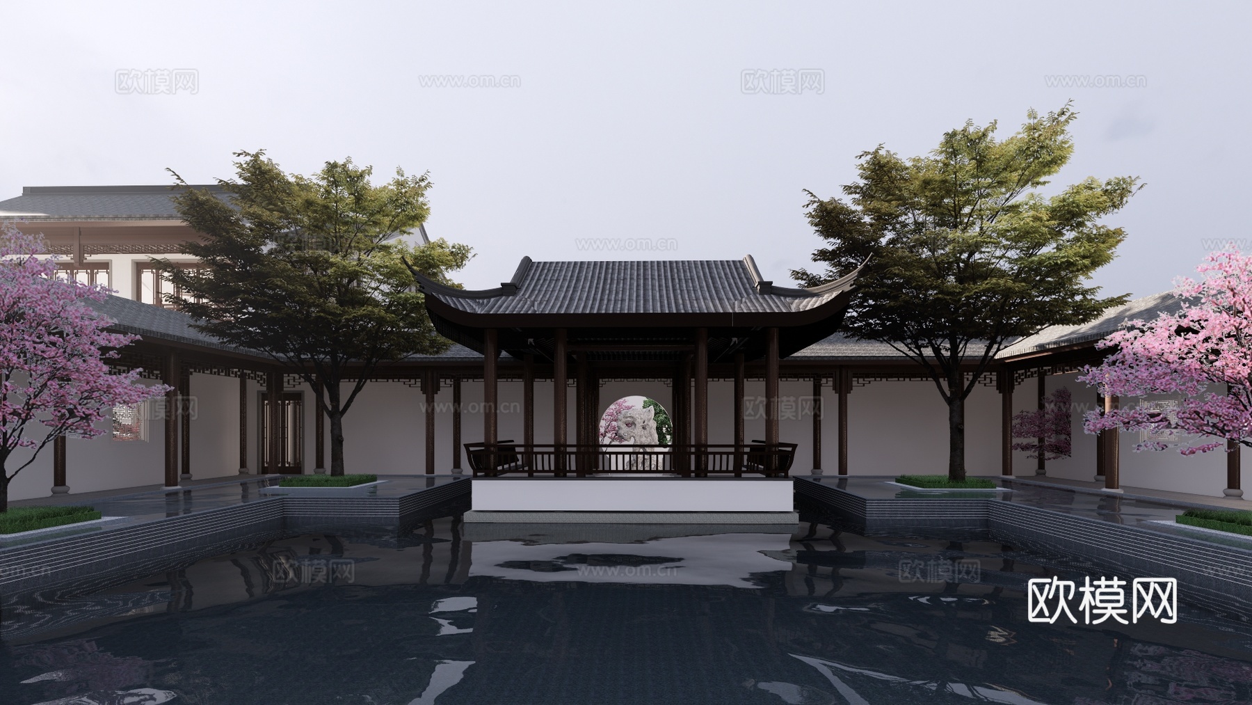 新中式古建园林景观su模型下载
