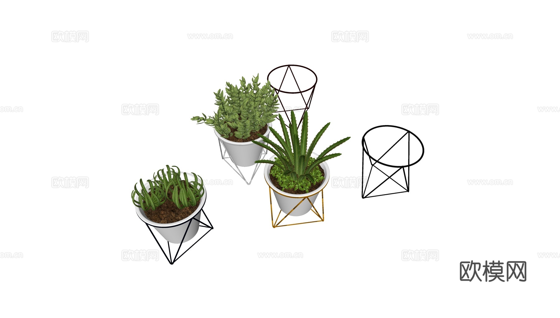 现代绿植盆栽su模型下载