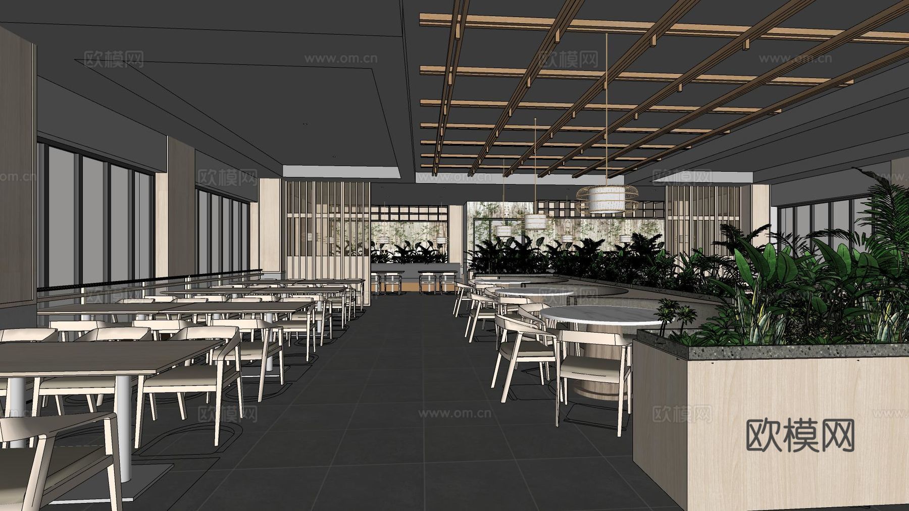 新中式中餐厅su模型下载