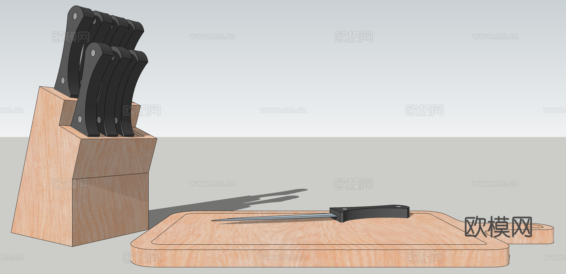 现代厨刀砧板厨具su模型下载