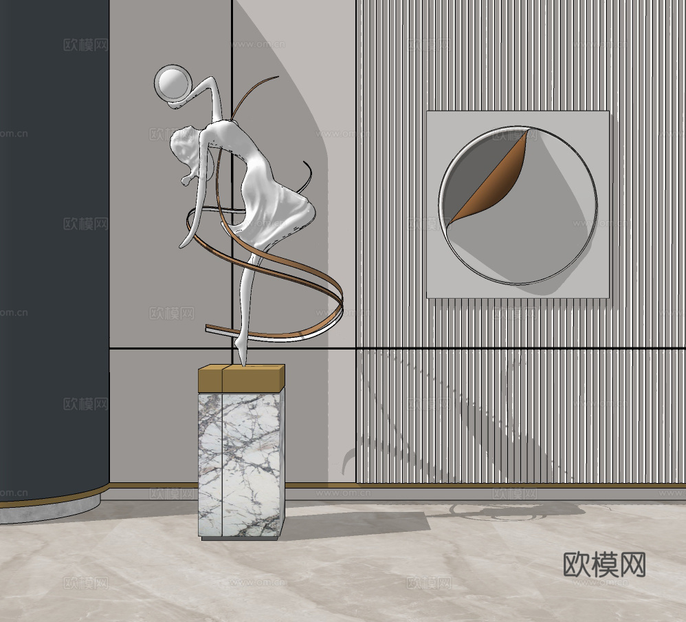 现代舞蹈人物雕塑摆件su模型下载