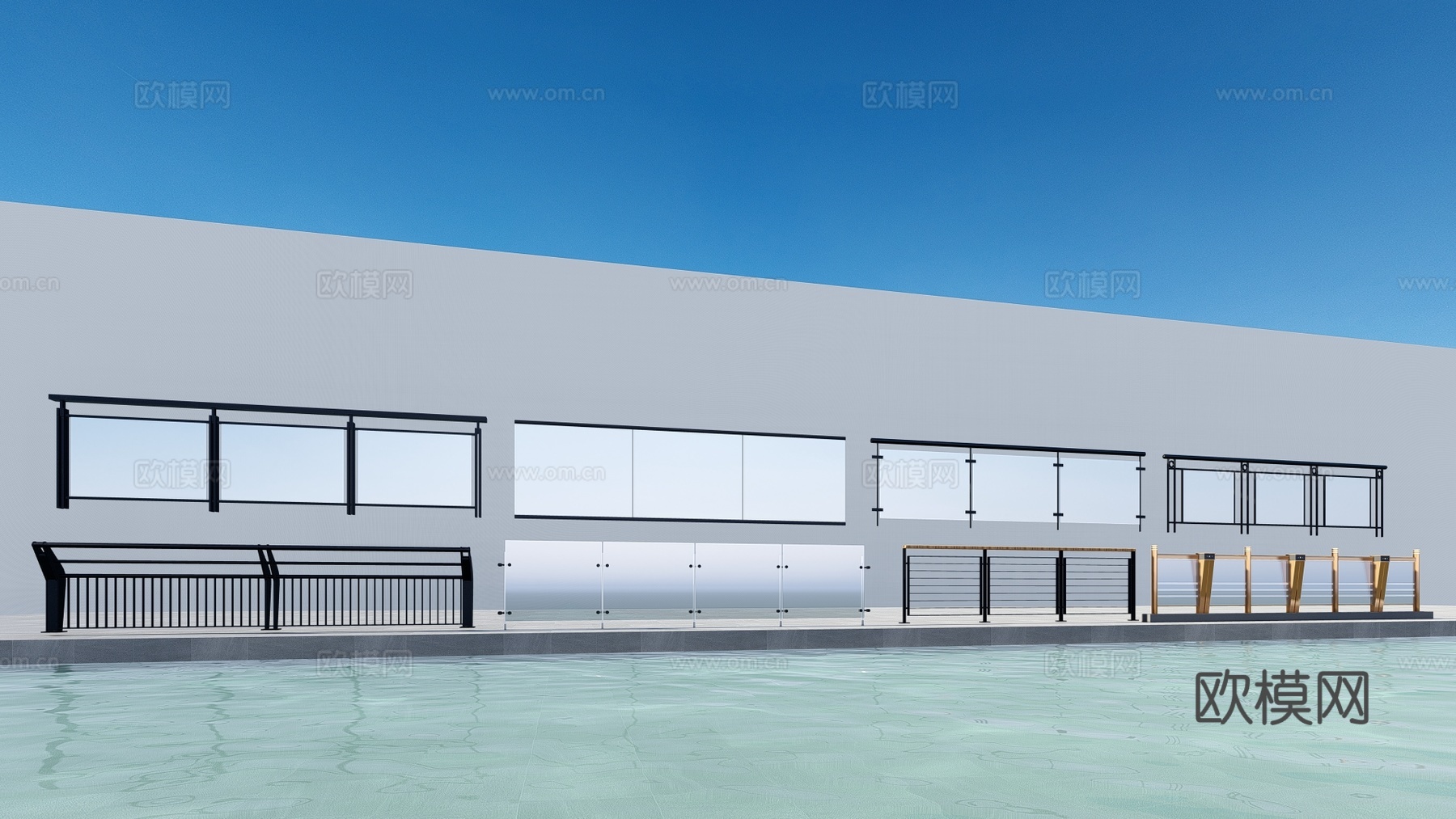 现代玻璃栏杆护栏su模型下载