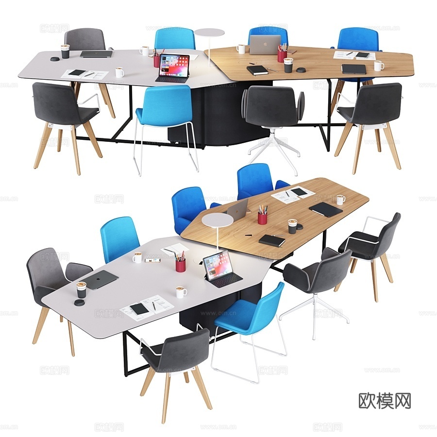 现代办公桌椅卡位su模型下载