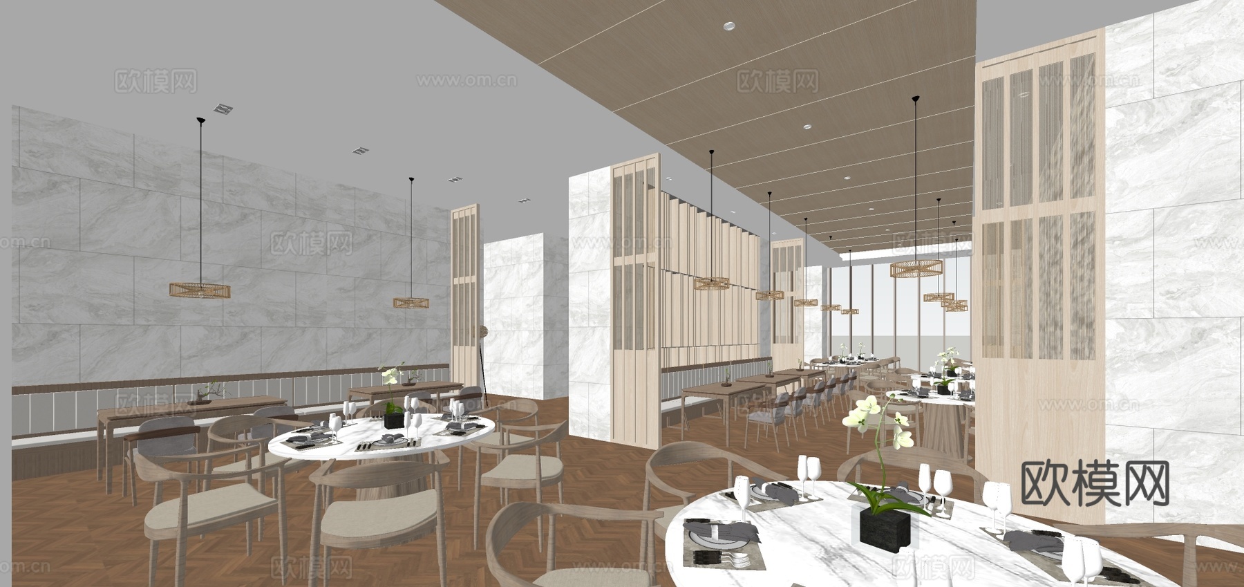 新中式中餐厅su模型下载下载